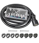 Oyviny 7 Way Plug Inline Trailer Cord 8 Feet with 7 Gang Junction Box Transparent Cover for RV Tr...