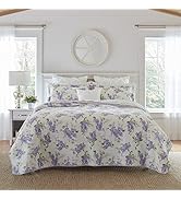Laura Ashley - Queen Quilt Set, Reversible Cotton Bedding with Matching Shams, Lightweight Decor ...