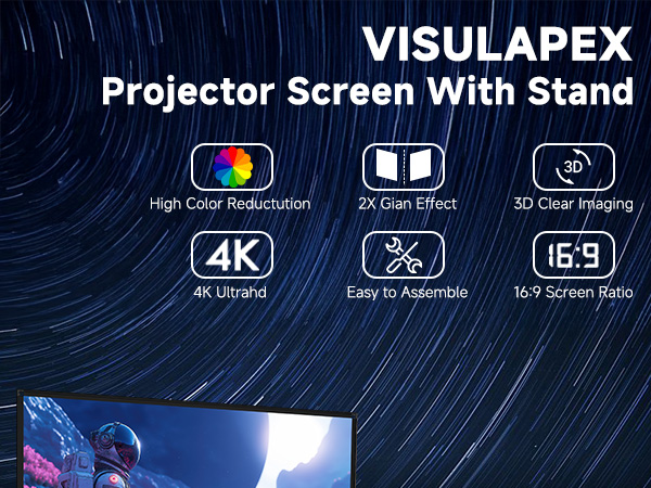 Projector Screen with Stand 120 Inch, 16:9 4K HD Portable Projector Screen Indoor Outdoor