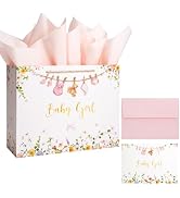 Crisky 13" Large Baby Gift Bag with Tissue Paper, Gift Card and Bow for Baby Shower Girl's Kid's ...