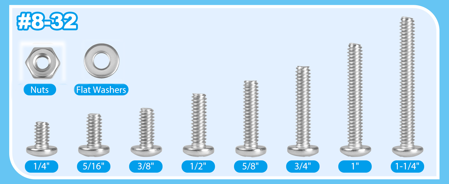 #8-32 Phillips Pan Head Machine Screws Nuts Washers Assortment Kit