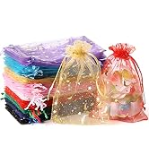 100PCS Moon Star Organza Bags, 4x6" Wedding Favors Bags with Drawstring, Mixed Color Little Mesh ...
