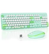 Mosptnspg 2.4G Colorful Keyboard, 104 Key Green Wireless Customized Membrane Round keycaps Retro ...