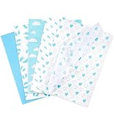 Larcenciel Tissue Paper, 50 Pcs Baby Feet Print Blue Tissue Paper for Gift Bags Gift Wrapping, Fa...