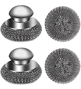 4pcs Steel Wool Scrubber with Replacement Wire Pads Set, Stainless Steel Scrubber with Handle for...