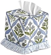Ridhi Light Steel Blue Block Print Ruffle Tissue Box Cover Handmade Cotton Decorative Square Napk...