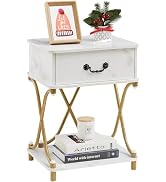 VECELO White and Gold Nightstands with Drawer for Bedroom, Endtable Bedside Table with Storage & ...