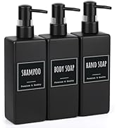 Segbeauty 16.9oz Matte Black Soap Dispenser Bathroom Set, 3pcsRefillable Shampoo and Conditioner ...