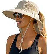 OLIKER Women Sun Hats UV Protection Wide Brim Packable Bucket Hat with Ponytail Hole for Summer B...