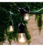 Lemontec Commercial Grade Outdoor String Lights with 15 Hanging Sockets - 48 Ft Black Weatherproo...