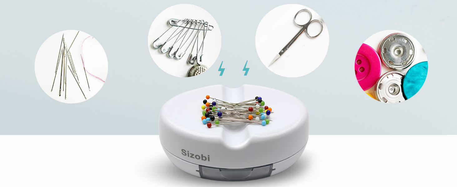 The strong magnets not only collect and organize sewing needles, but also hold other metal objects