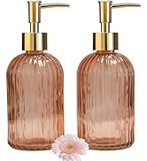 Glass Soap Dispenser with Gold Plastic Pump, 13.5oz Refillable Liquid Hand Soap Dispenser, 2 Pack...