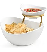 Miamolo Porcelain Serving Bowl Set for Appetizer Serving Dishes Set with 2 Compartment, Chip and ...