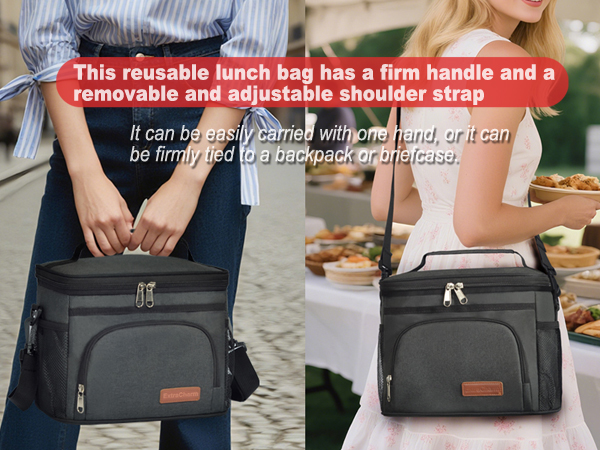 ExtraCharm Insulated Lunch Bag for Women/Men - Reusable Lunch Box for Office Picnic Hiking Beach