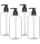 Empty Plastic Pump Bottles Dispenser 4 Pack 16oz/500ml Portable Clear BPA-Free Cylinder Shampoo L...