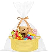 ShellKingdom Storage Basket with Handles, Empty Gift Basket with Gift Bags and Ribbon, Small Wove...