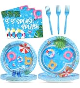 96Pcs Pool Party Supplies Summer Beach Paper Plates Napkins Summer Pool Party Decorations Hawaiia...