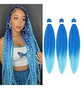 WacanDan Ombre Blue Braiding Hair Pre stretched 16 Inch 3 Packs, Professional Soft Yaki Texture L...