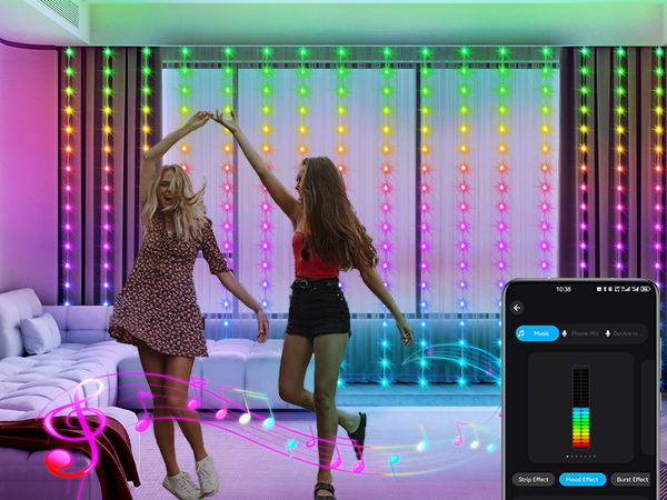 Smart Curtain Lights RGBIC Color Changing Curtain Lights with Music Sync APP Remote Control