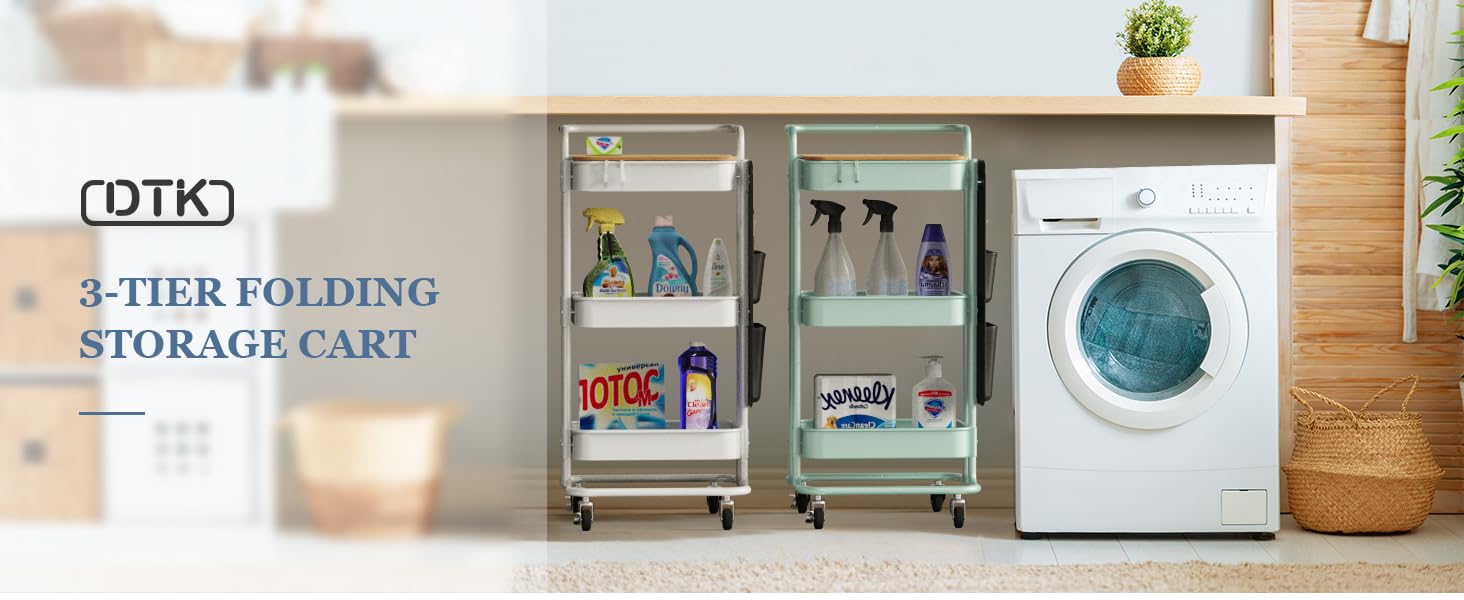 3 Tier Metal Utility Rolling Cart with Table Top