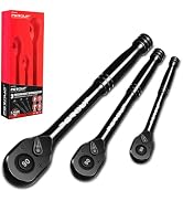 pgroup 3-Piece 90 Tooth Ratchet Wrench Set, 1/4”, 3/8”, 1/2” Drive Reversible Ratchets, 4-Degree ...