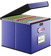 Huolewa Upgraded File Organizer Box with Lid, Collapsible Faux Leather Hanging File Folder Box Or...