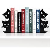 Peeping Cat Bookends for Shelves Decorative, Metal Book Ends for Heavy Books Book Stopper for Off...