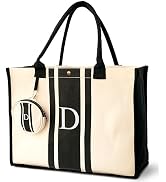 LEAFICO Initial Canvas Tote Bag - Personalized Beach Purse Gift for Women Friends Birthday Handba...