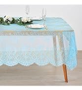 60x120 Inches Blue Lace Tablecloth Rectangle Vintage Embroidered Lace Table Cover for Wedding Par...