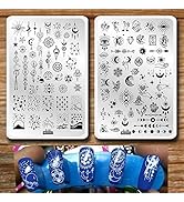 Starry Star Moon Design Stamping Plates Nail Art Kit 2pcs Galaxy Night Sky Large Nail Stamp Templ...