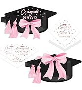 50PCS Graduation Party Supplies Set – Black Grad Cap Shaped Plates with Pink Bow & 2026 Napkins, ...