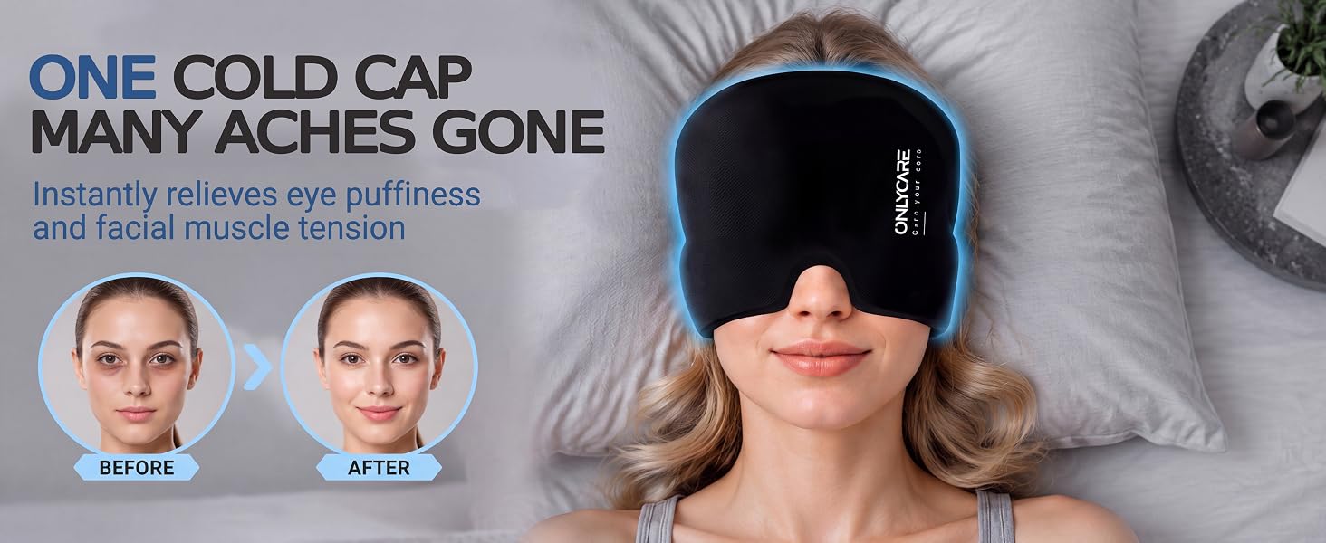 Migraine Relief Cap, Upgraded Headache Relief Cap with Odorless Reusable Gel