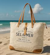 RUSTIC TOWN Canvas Leather Tote Bag for Women - Sel De Mer Upcycled Canvas Shoulder Hobo Travel H...