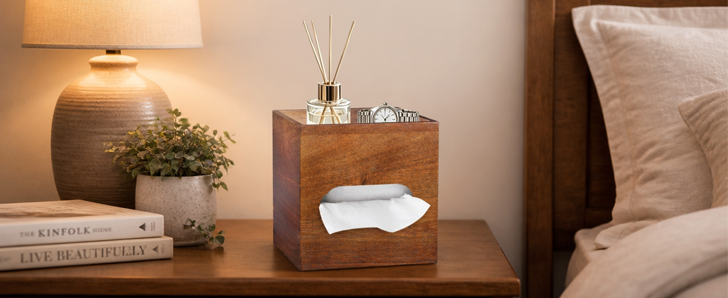 BIBELUN Square Tissue Box Cover with Storage Tray