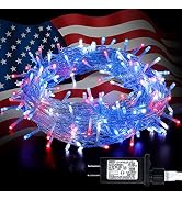 Hopolon Red White and Blue Lights Clear Wire, 33 FT 100 LED 4th of July Decorations String Lights...