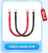 ECO-WORTHY 2AWG Battery Cable with 5/16'' Lug Terminals 12inch Cables Set Tinned Copper Battery I...