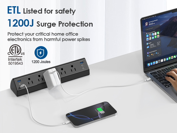Desk Clamp Power Strip USB C Surge Protector