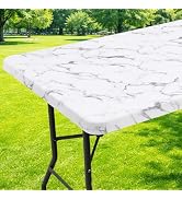 Moosfor Rectangle Fitted Table Cloth, Waterproof Spandex Elastic Tablecloths, Fits for 6 Foot Fol...