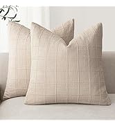 Foindtower Set of 2 Decorative Linen Check Throw Pillow Covers Neutral Farmhouse Vintage Cushion ...