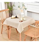 Wolkemer Farmhouse Faux Linen Square Tablecloth 42 x 42 Inch - Water Resistant Table Cloth Washab...