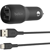 Belkin 24 Watt Dual USB Car Charger - 2 12W USB A Ports with USB-C Cable for Fast Charging Apple ...
