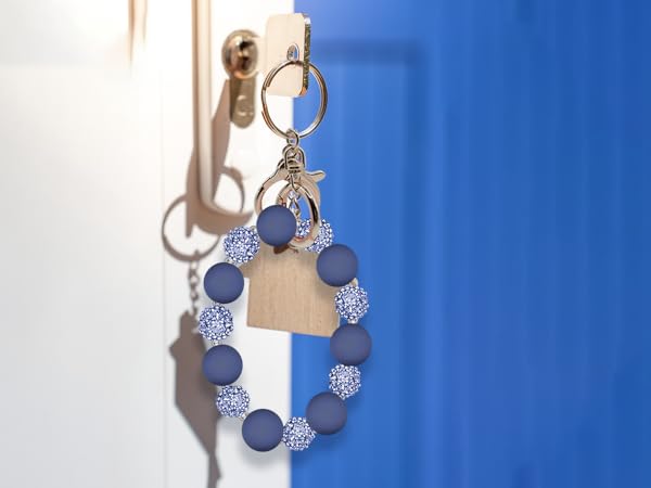 wristlet keychain silicone beaded key ring bracelet for women elastic bangle key chain holder