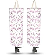 PRESSINART 2Pcs Bow Plastic Bag Holder Wall Mount 22 x 9 Inch, Grocery Bag Dispenser Cute Floral ...
