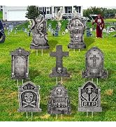 Arosche Halloween Decorations Outdoor Halloween Tombstone Yard Signs 8Pcs with Stakes Graveyard C...