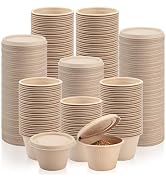 Vmiapxo 100-Pack 4 oz Disposable Paper Cups with Lids, Brown | Small Ice Cream Cups, 4 Ounce Natu...