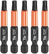 HARFINGTON 5pcs T27 Torx Head Screwdriver Bit 2" (50mm) Long 1/4" Hex Shank Magnetic No Hole Tamp...