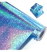 Juertime Blue Wrapping Paper Roll, Metallic Holographic Star Gift Wrap -17 Inches X 32.8 Feet