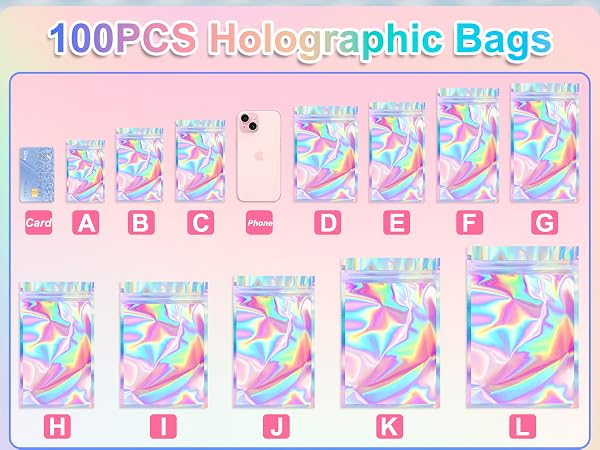 100 PCS Holographic Bags