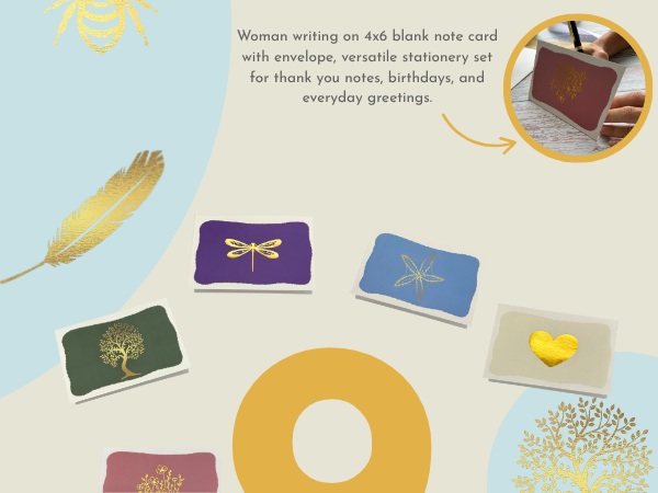 Women writting on 4x6 blank note card with envelope. Perfect for Birthdays and everyday greetings
