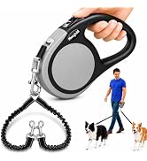 Double Retractable Dog Leash for Two Dogs Up to 50 lbs - 16 ft Coupler Leashes for Small Medium D...